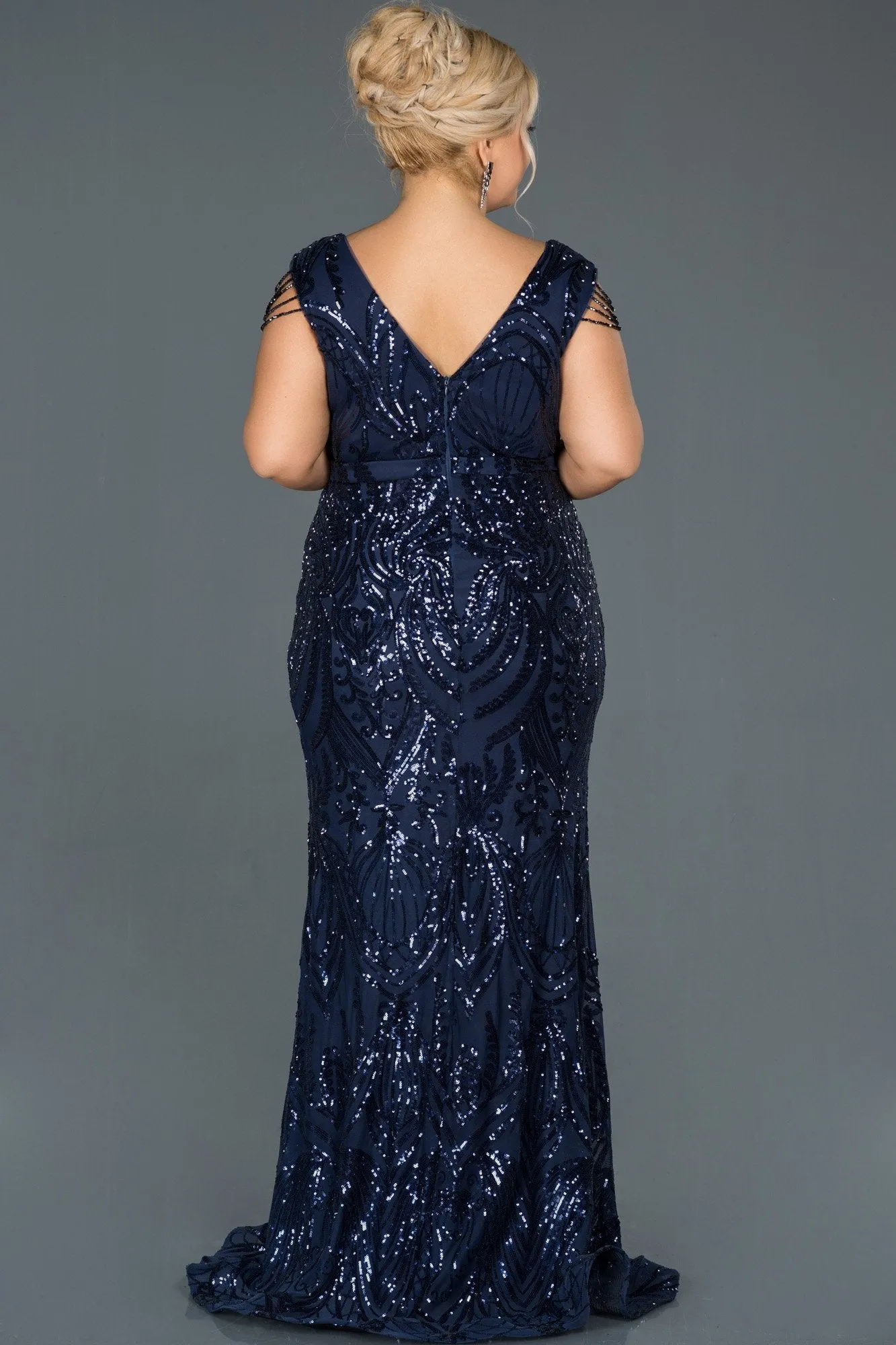 14694 Navy Blue Sequined Mermaid Dress