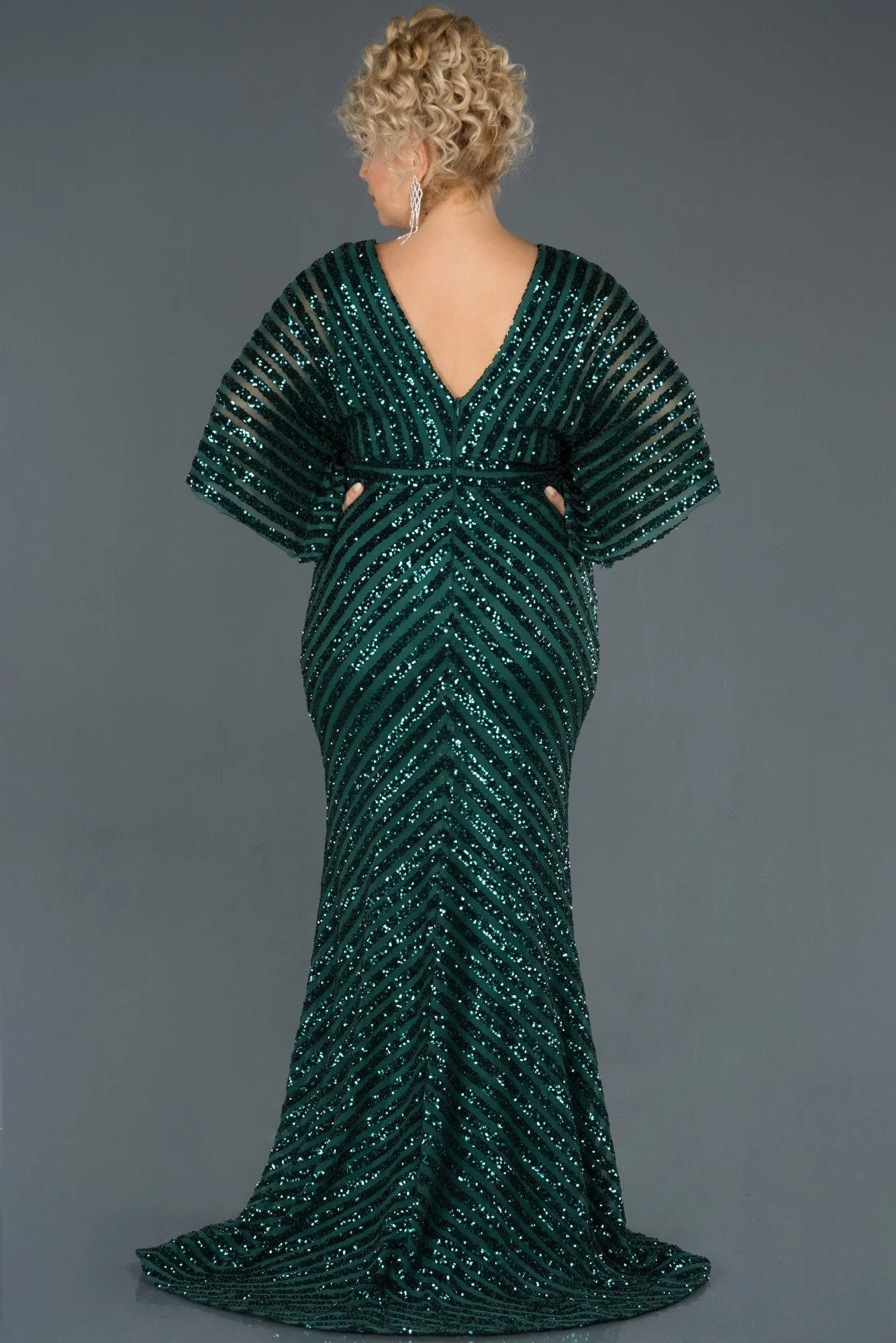 14747 Emerald Green Batwing Sequined Mermaid Dress