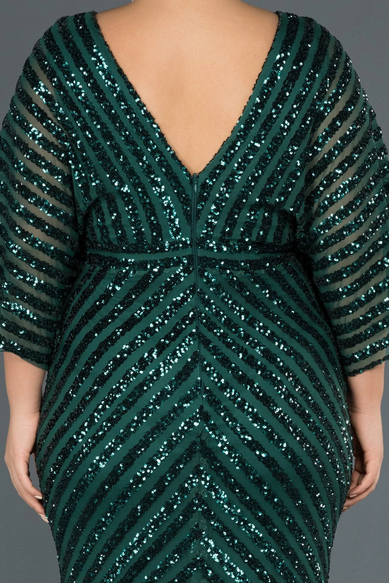 14747 Emerald Green Batwing Sequined Mermaid Dress