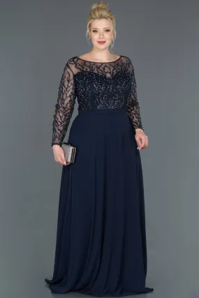 15736 Navy Blue Transparent Sequined Tulle Dress