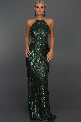 15816 Emerald Green Sequined Mermaid Dress