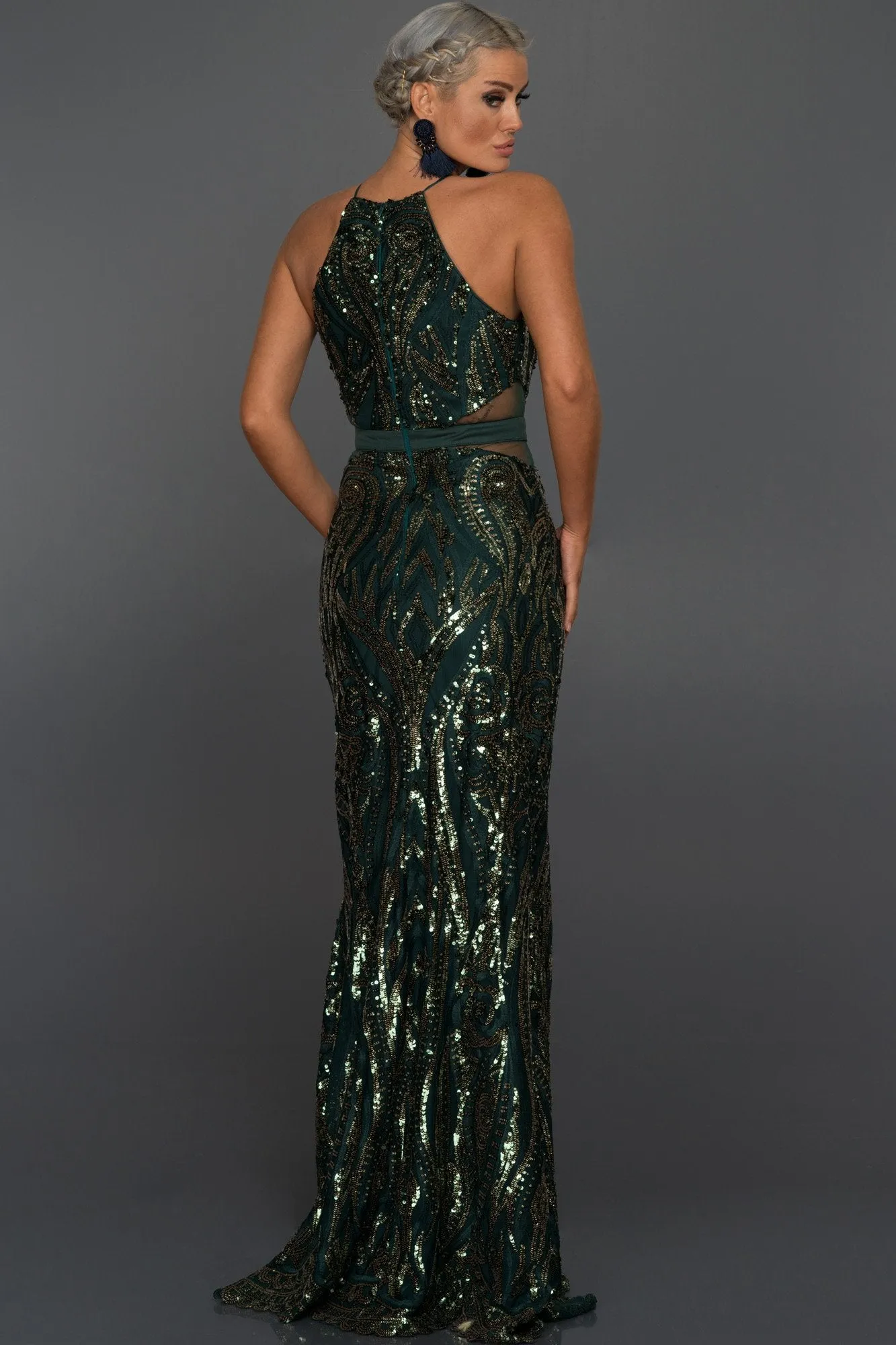 15816 Emerald Green Sequined Mermaid Dress