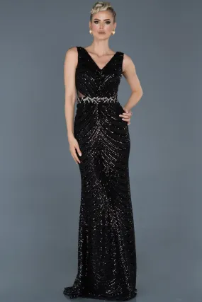 15988 Black Sequined Evening Dress