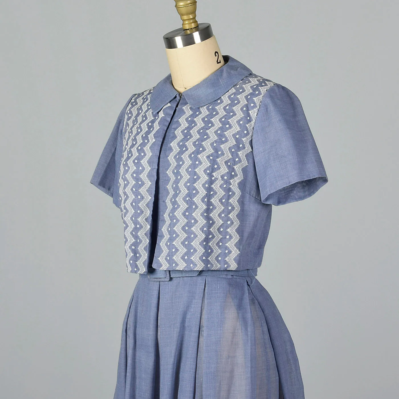 1960s Blue Dress with Embroidered Jacket