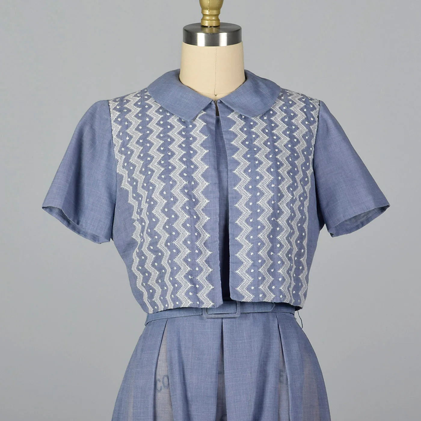 1960s Blue Dress with Embroidered Jacket