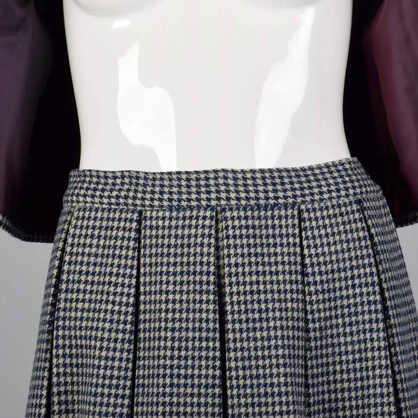 1960s Navy Blue Houndstooth Skirt Set