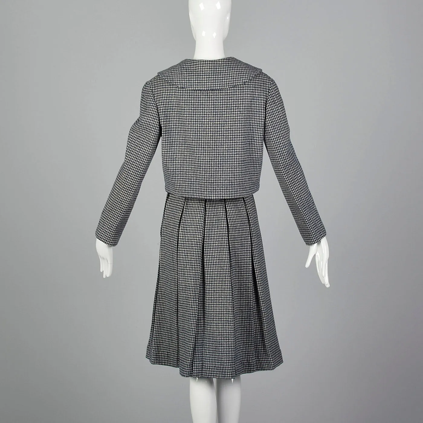 1960s Navy Blue Houndstooth Skirt Set