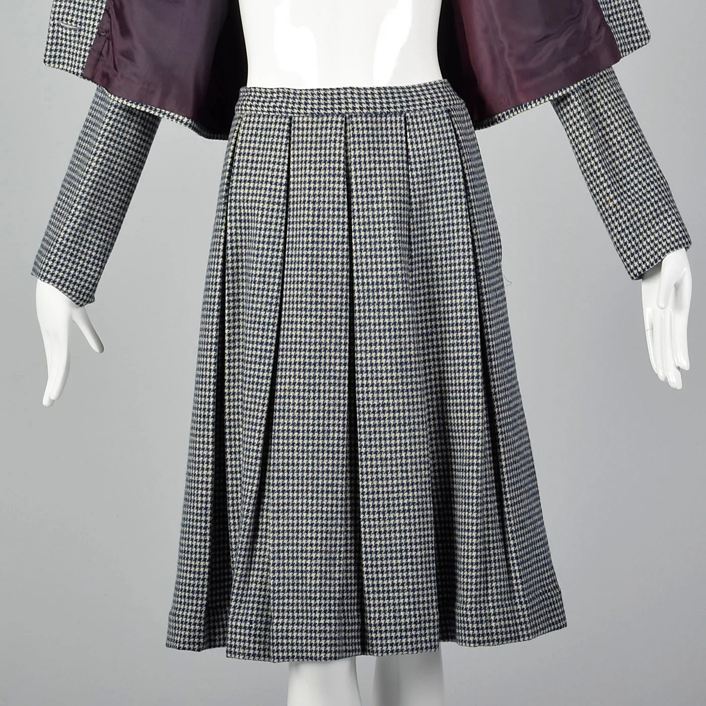 1960s Navy Blue Houndstooth Skirt Set