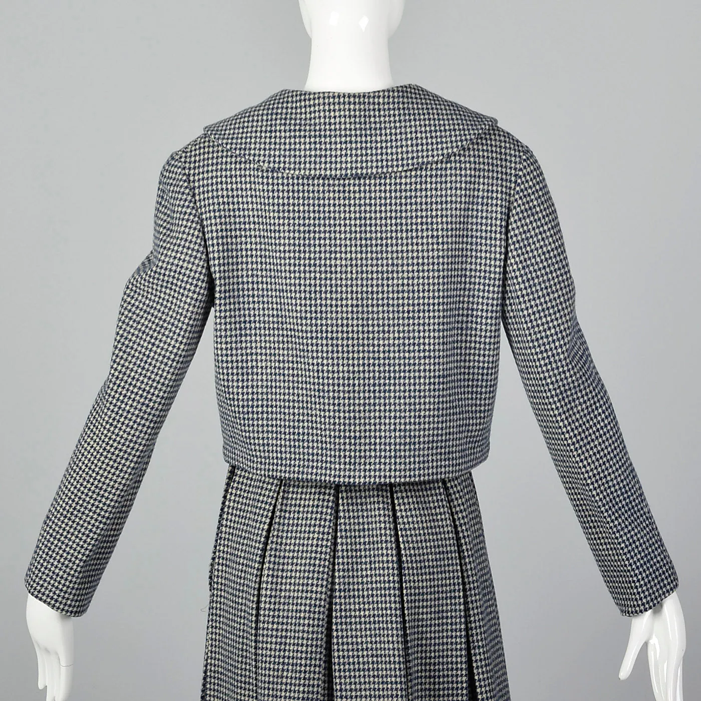 1960s Navy Blue Houndstooth Skirt Set