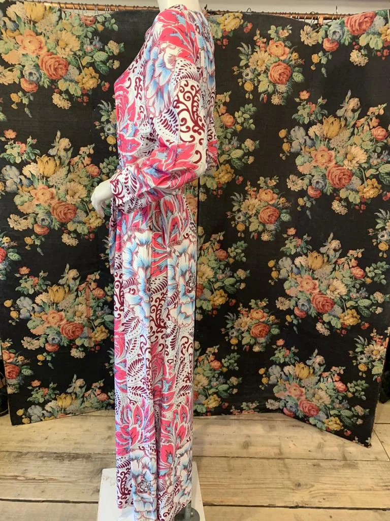 1970s Psychedelic Floral Maxi Dress