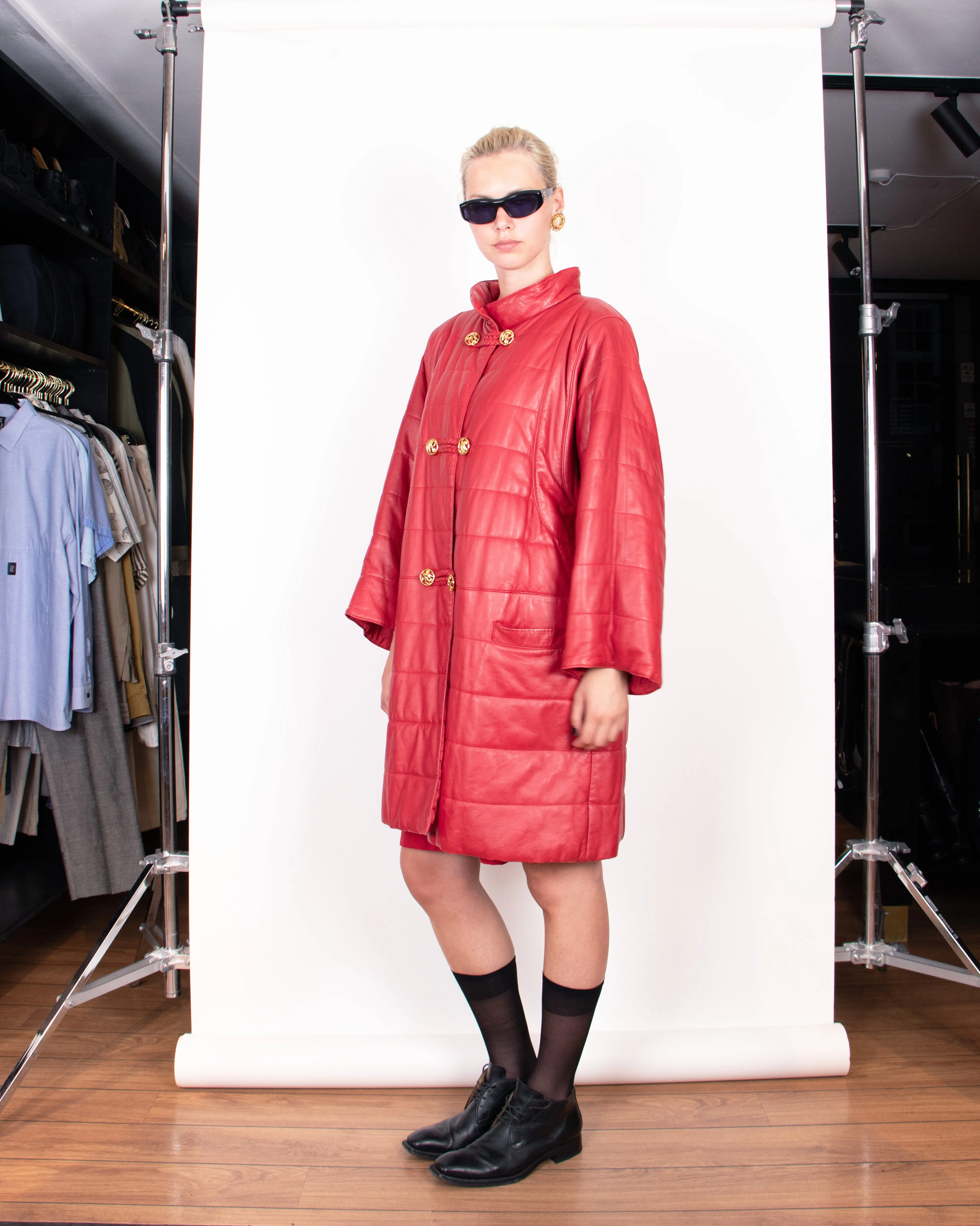 1980s Nina Ricci Padded Red Leather Coat M