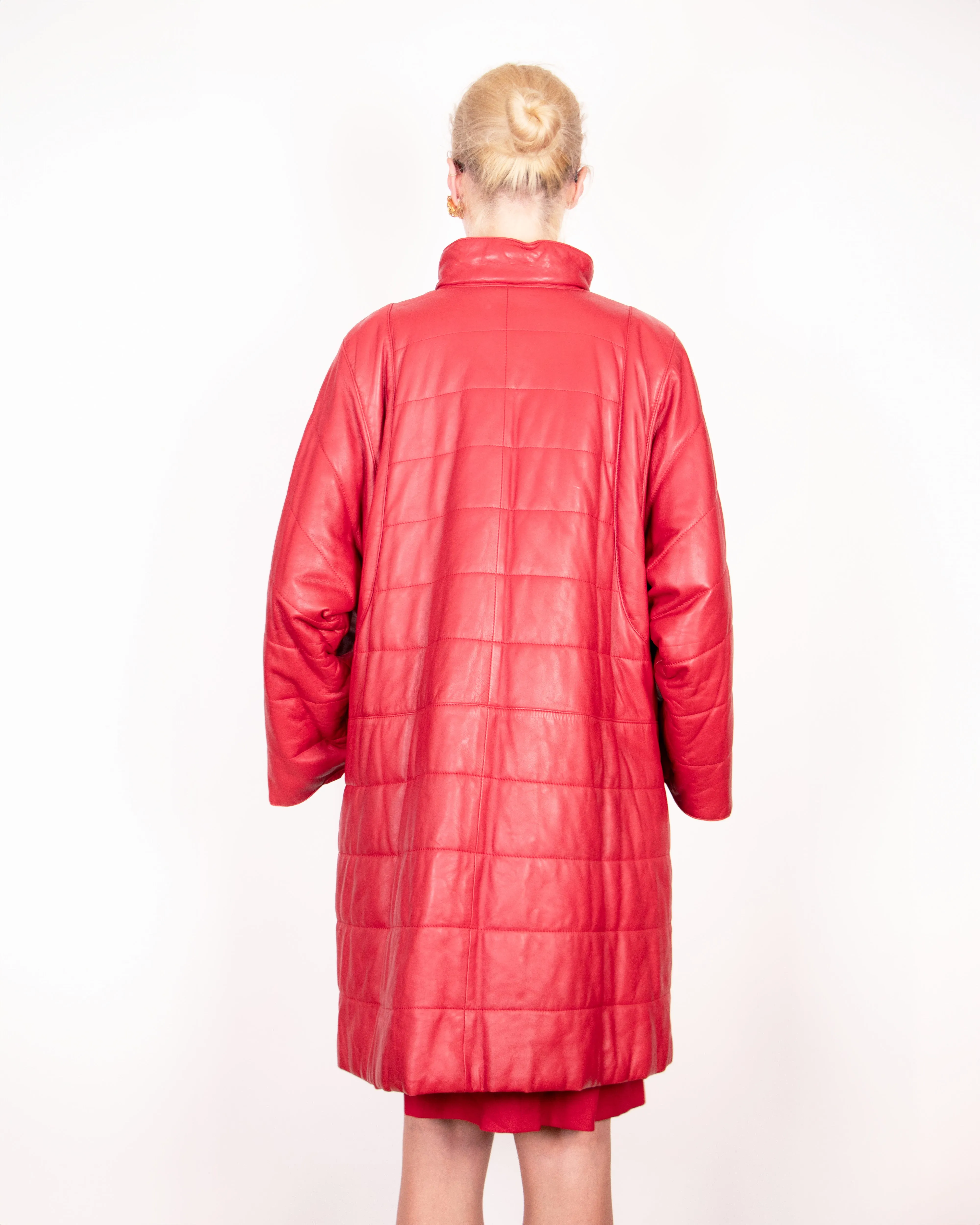 1980s Nina Ricci Padded Red Leather Coat M