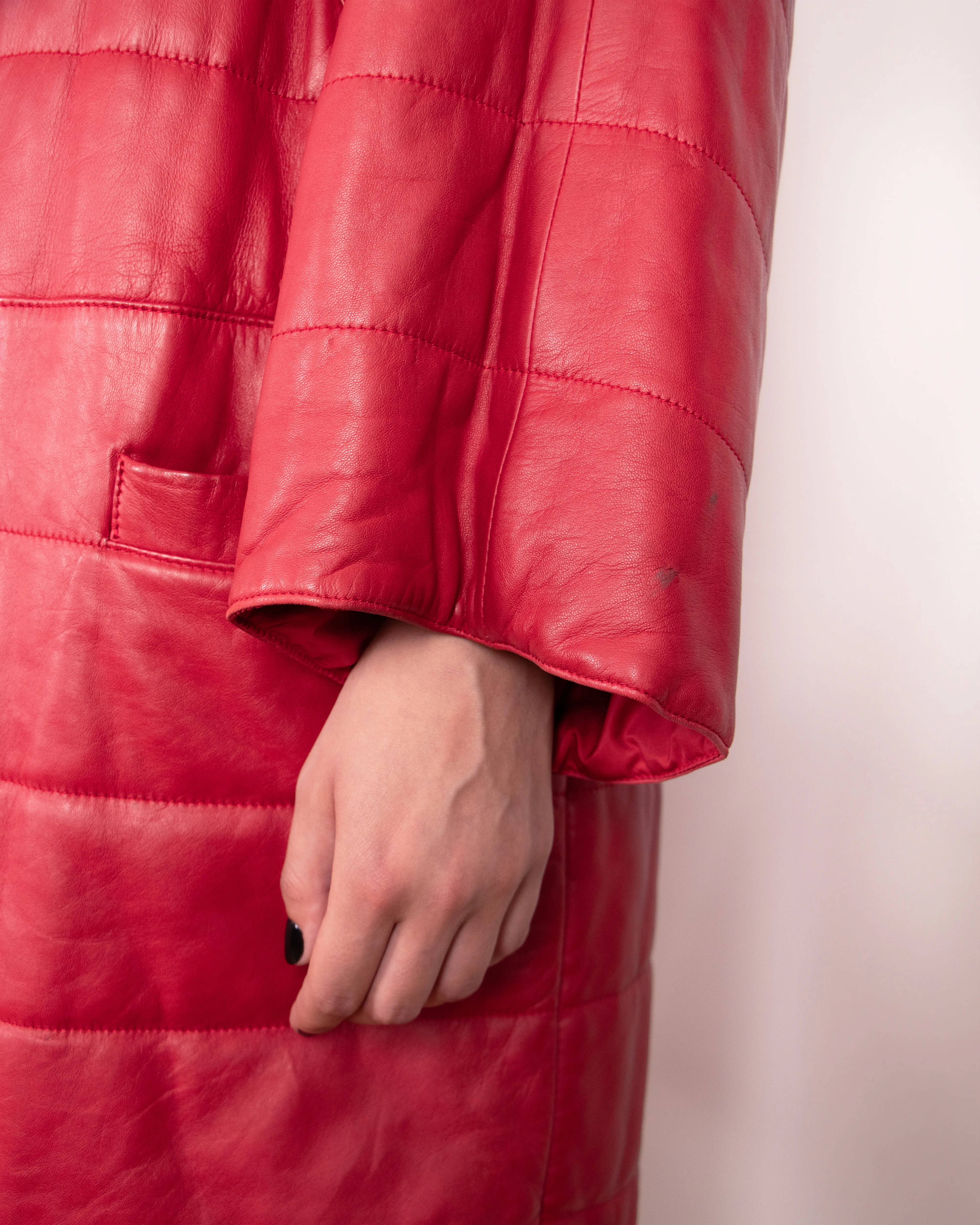 1980s Nina Ricci Padded Red Leather Coat M