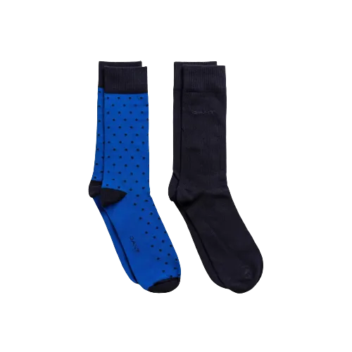 2 Pack Gant Dot and Solid Colour Socks - Charcoal | Blue