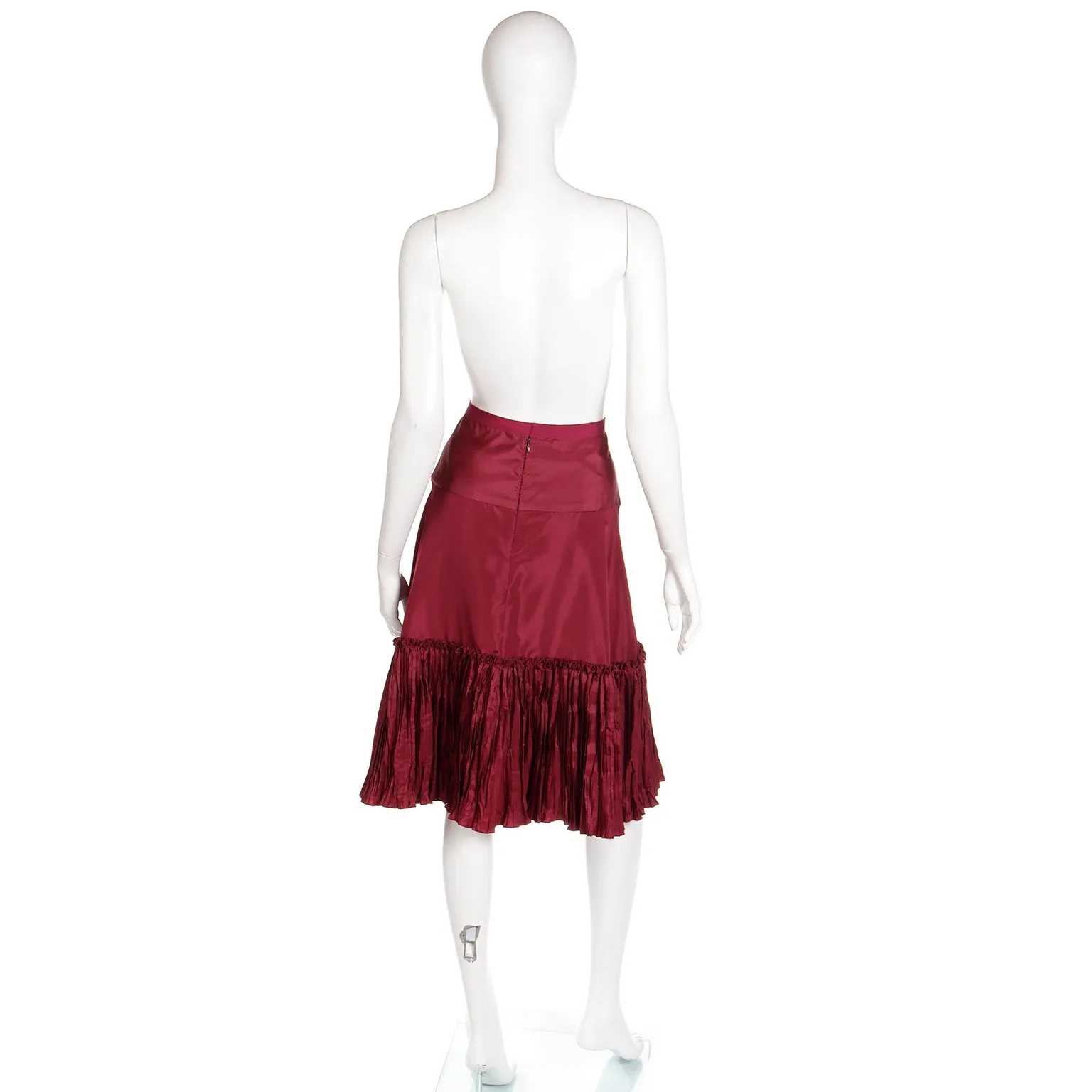 2000s Oscar de la Renta Burgundy Taffeta Pleated Evening Skirt