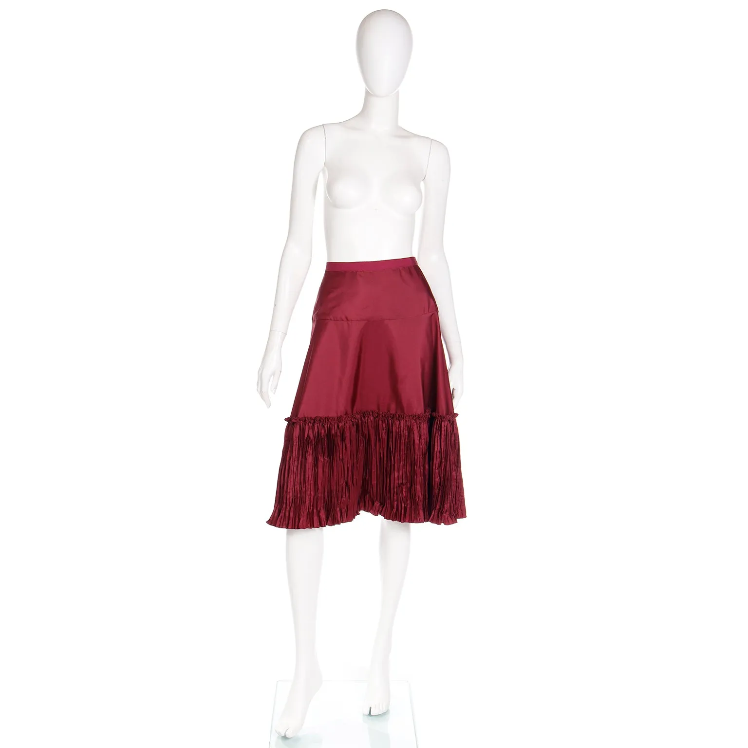 2000s Oscar de la Renta Burgundy Taffeta Pleated Evening Skirt