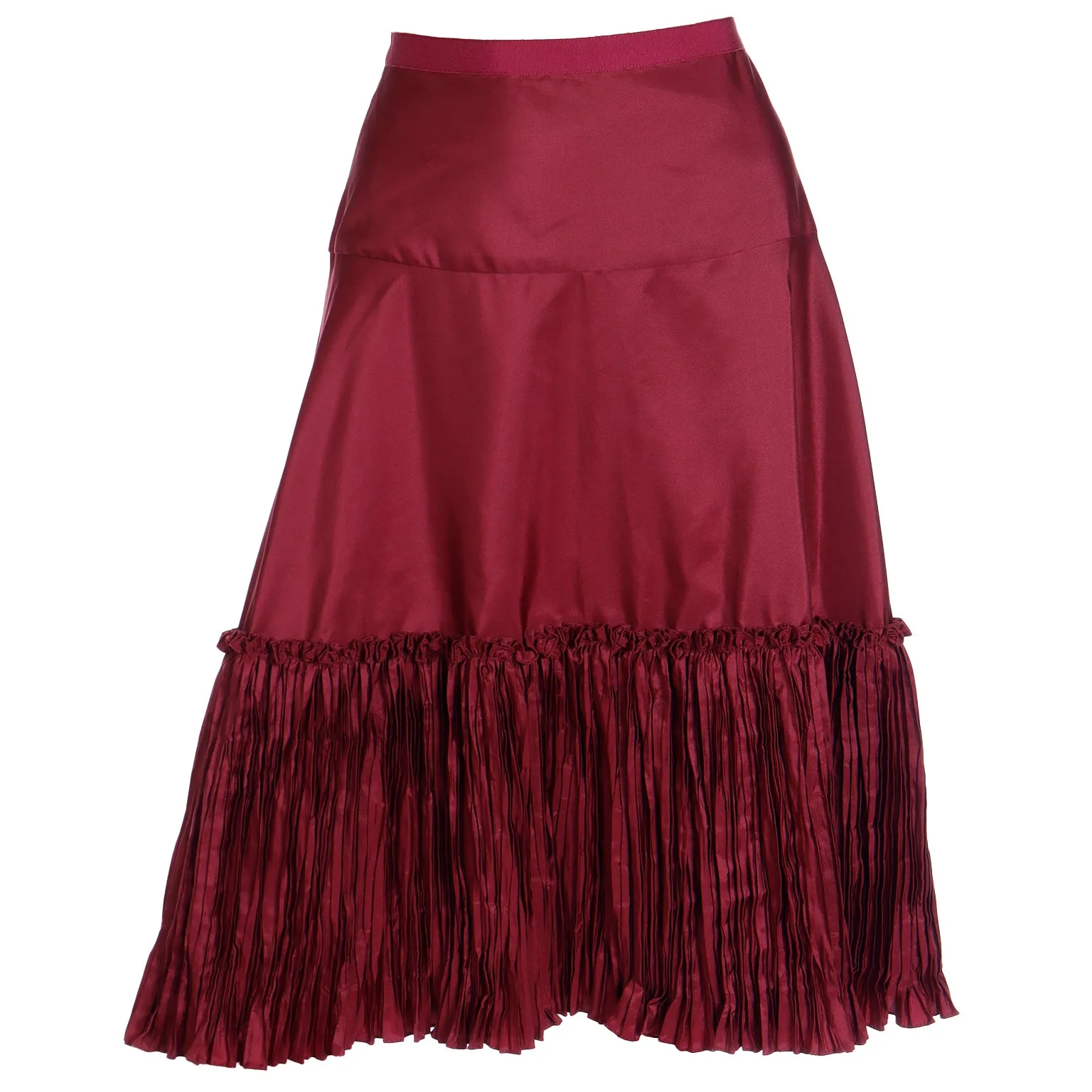 2000s Oscar de la Renta Burgundy Taffeta Pleated Evening Skirt