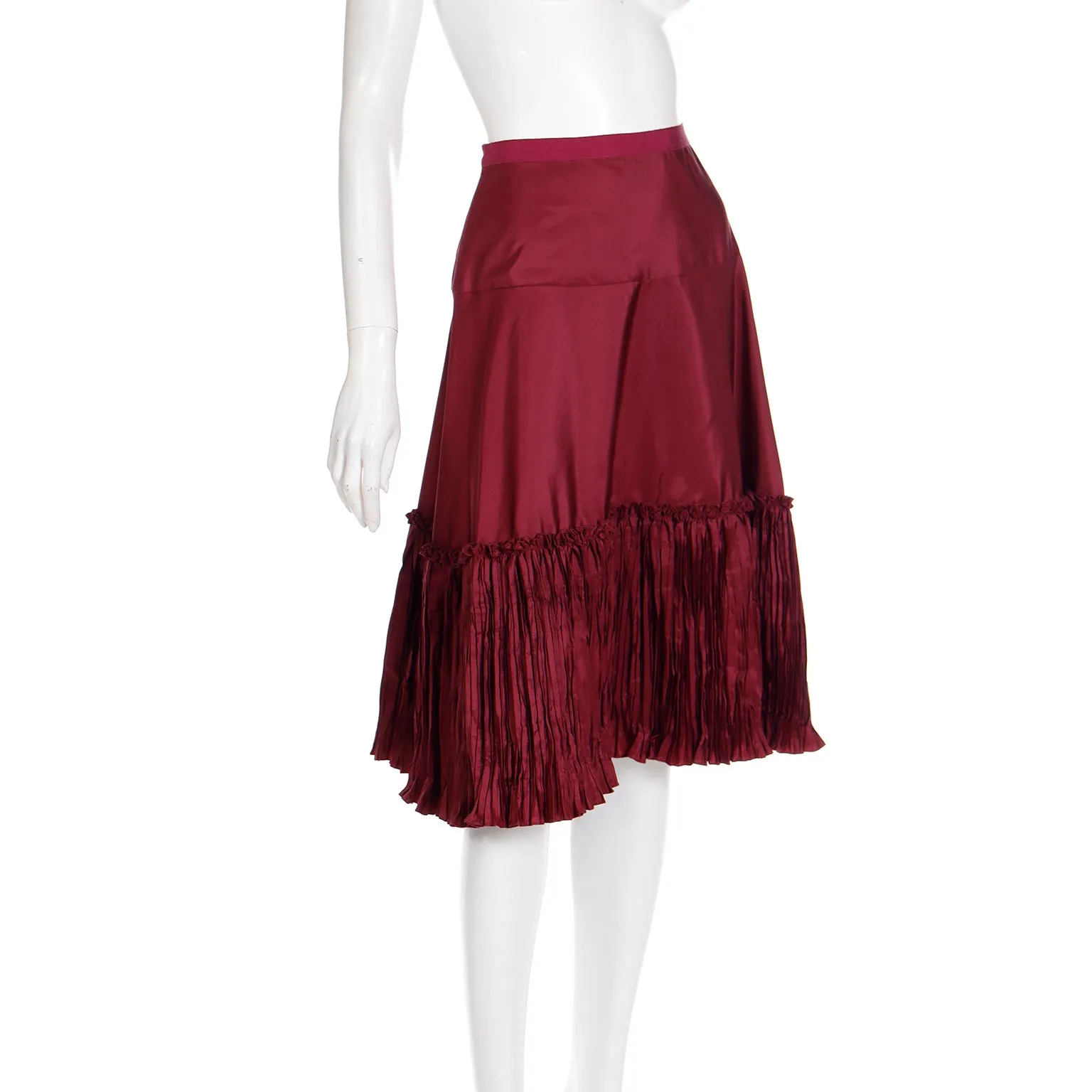 2000s Oscar de la Renta Burgundy Taffeta Pleated Evening Skirt