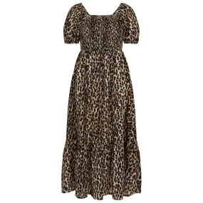 Accessorize London Women's Brown Leopard Print Shirred Puff Sleeve Dress Large