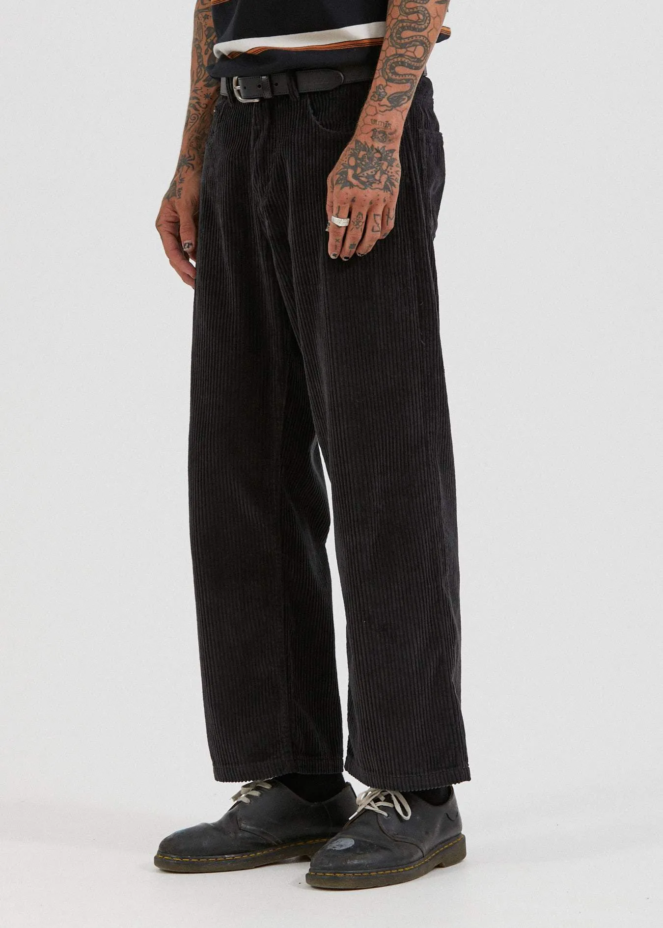 Afends Mens Ninety Twos - Corduroy Relaxed Fit Jeans - Raven