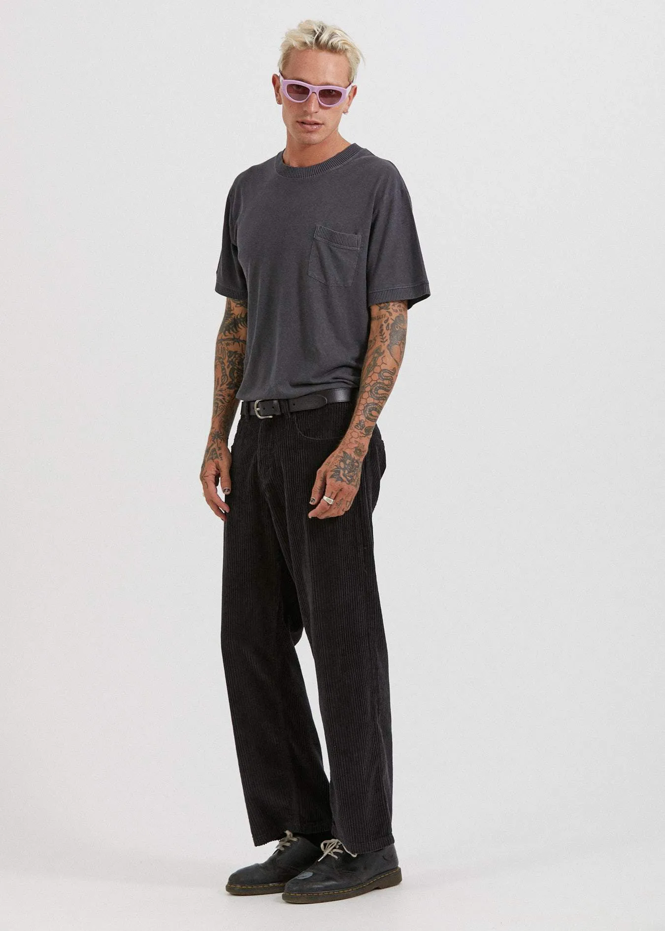 Afends Mens Ninety Twos - Corduroy Relaxed Fit Jeans - Raven