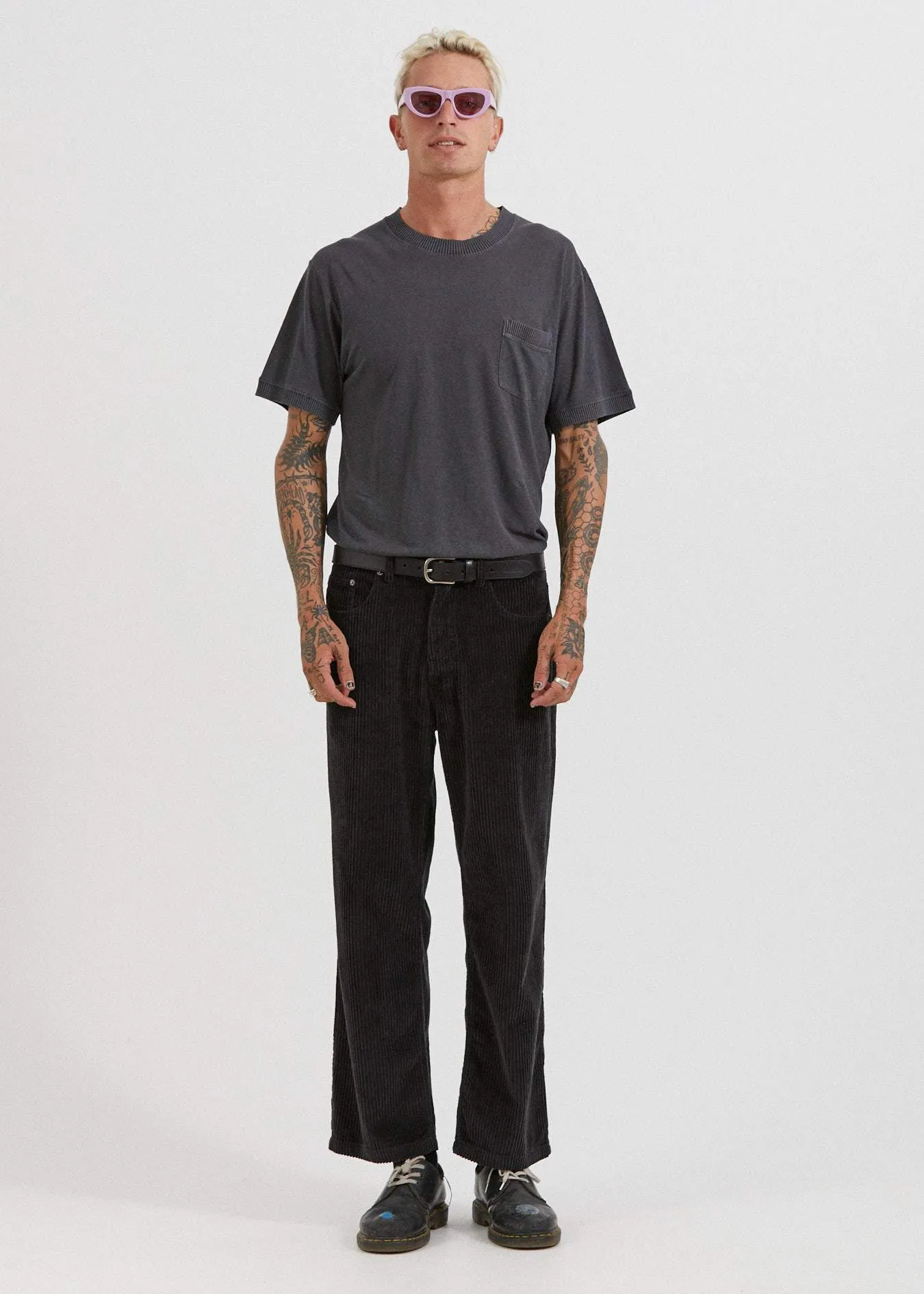 Afends Mens Ninety Twos - Corduroy Relaxed Fit Jeans - Raven