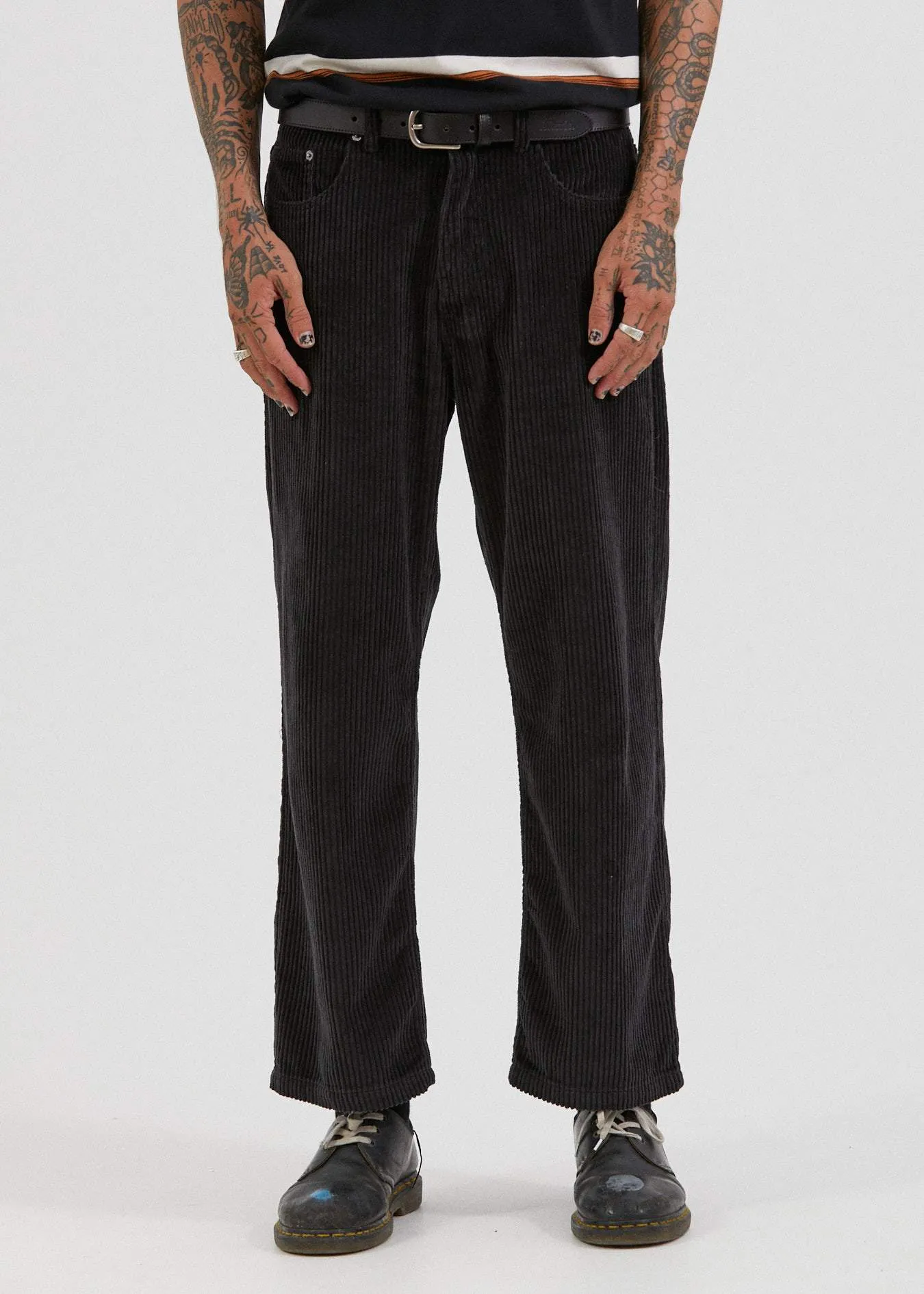 Afends Mens Ninety Twos - Corduroy Relaxed Fit Jeans - Raven