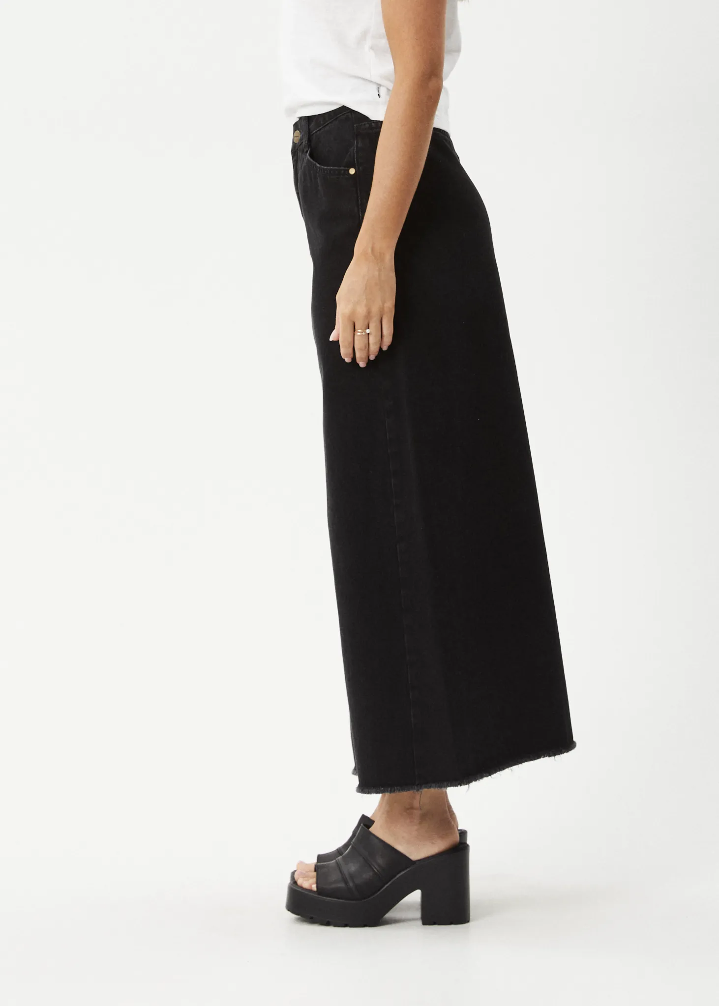 AFENDS Womens Chichi - Denim Midi Skirt - Washed Black