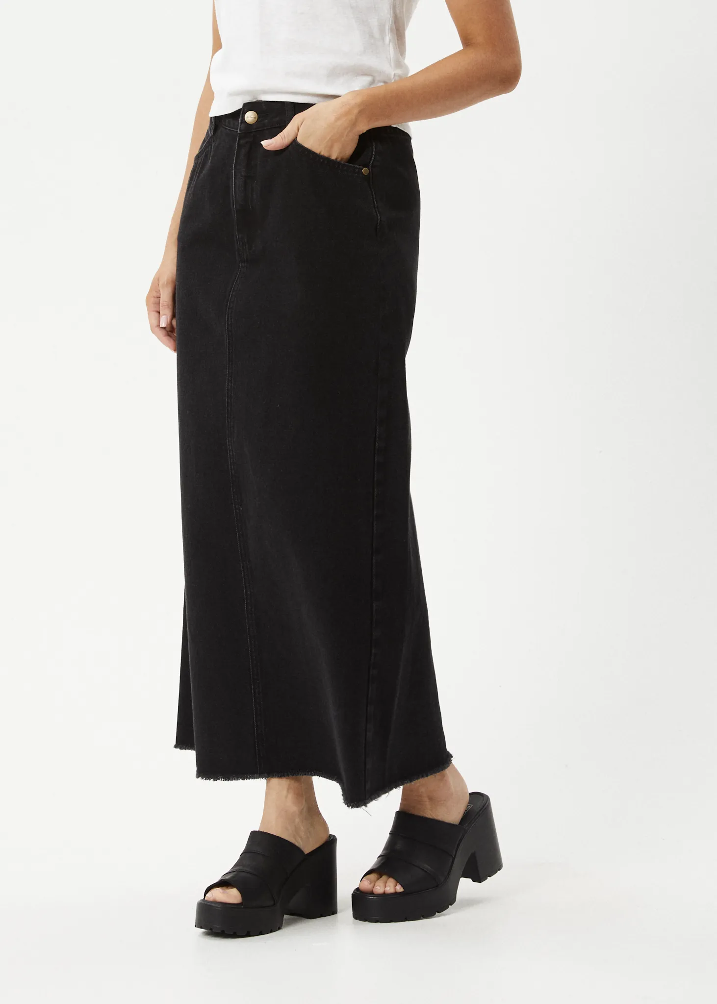 AFENDS Womens Chichi - Denim Midi Skirt - Washed Black