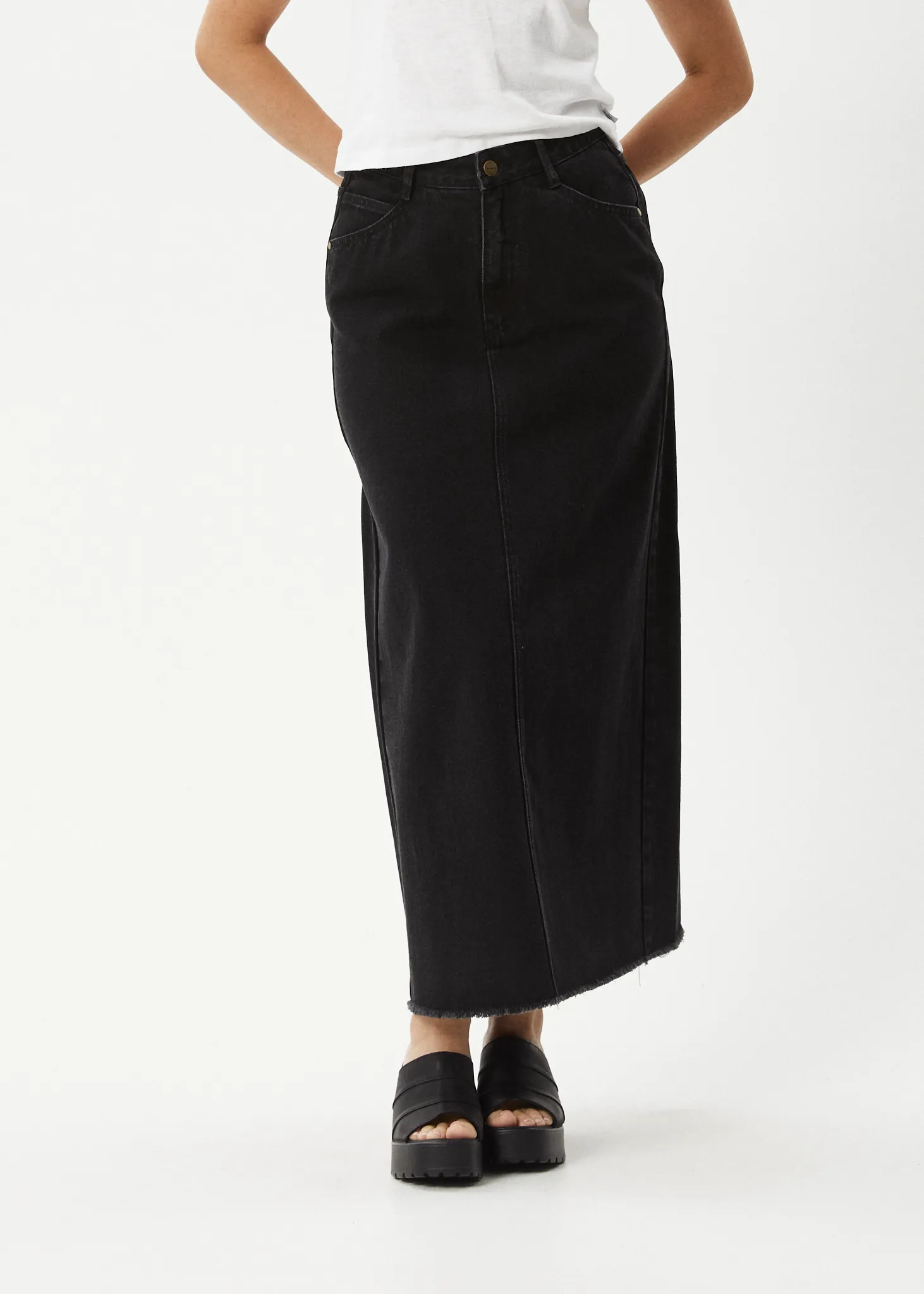 AFENDS Womens Chichi - Denim Midi Skirt - Washed Black