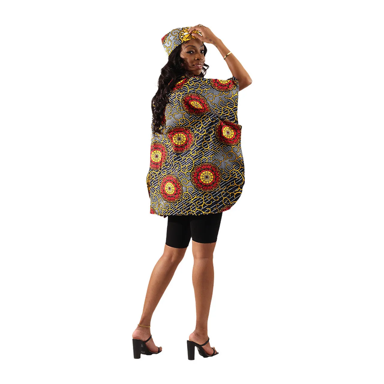 African Print Button Down Butterfly Jacket  - Leaves