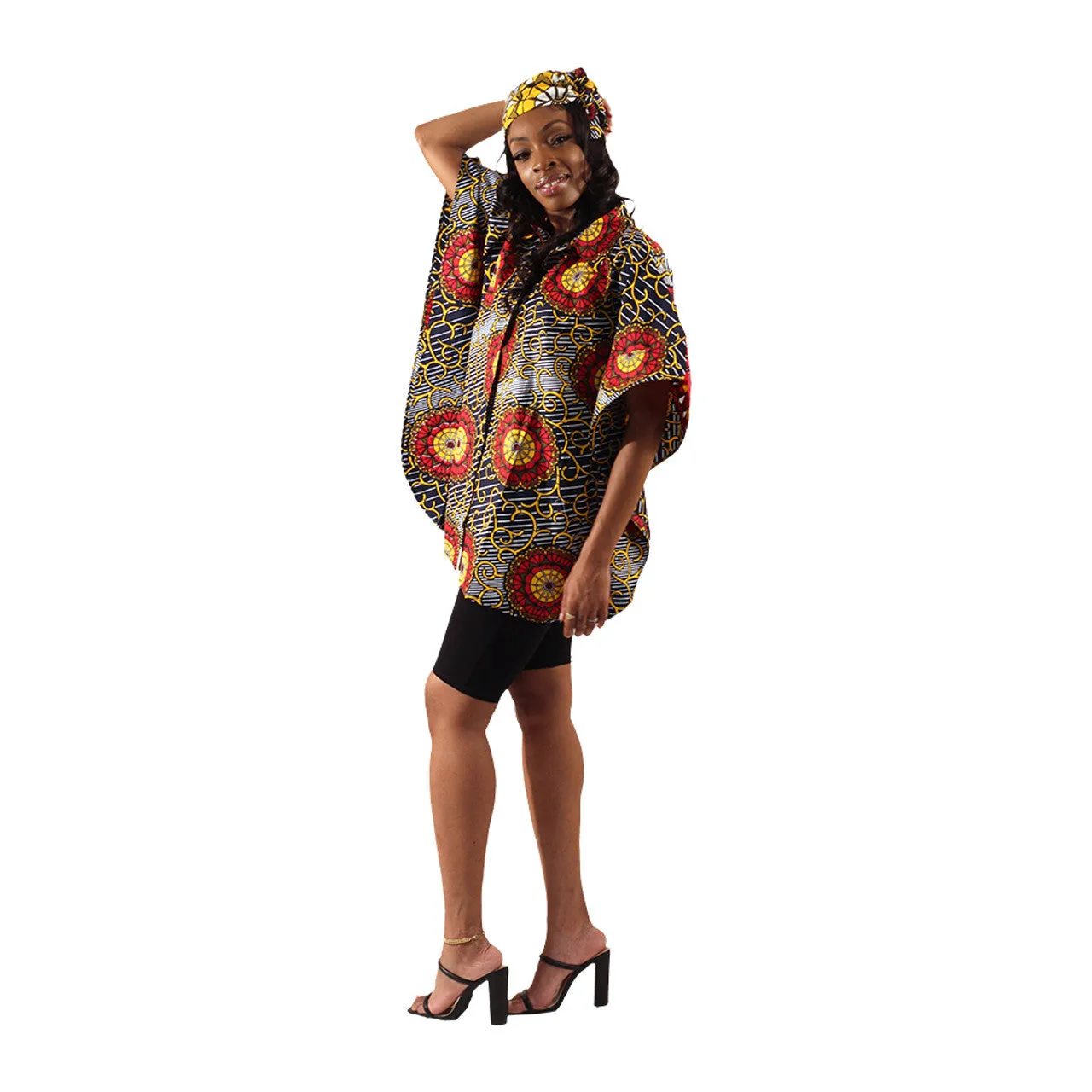 African Print Button Down Butterfly Jacket  - Leaves