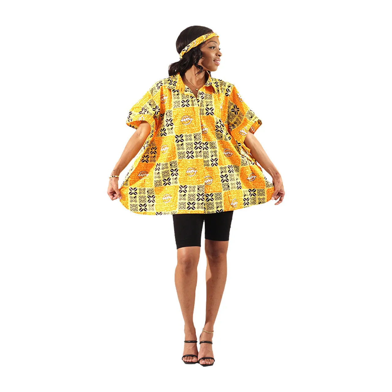 African Print Button Down Butterfly Jacket  - Yellow Tribal