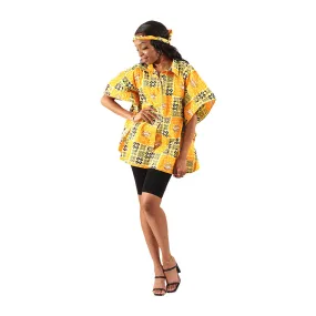 African Print Button Down Butterfly Jacket  - Yellow Tribal