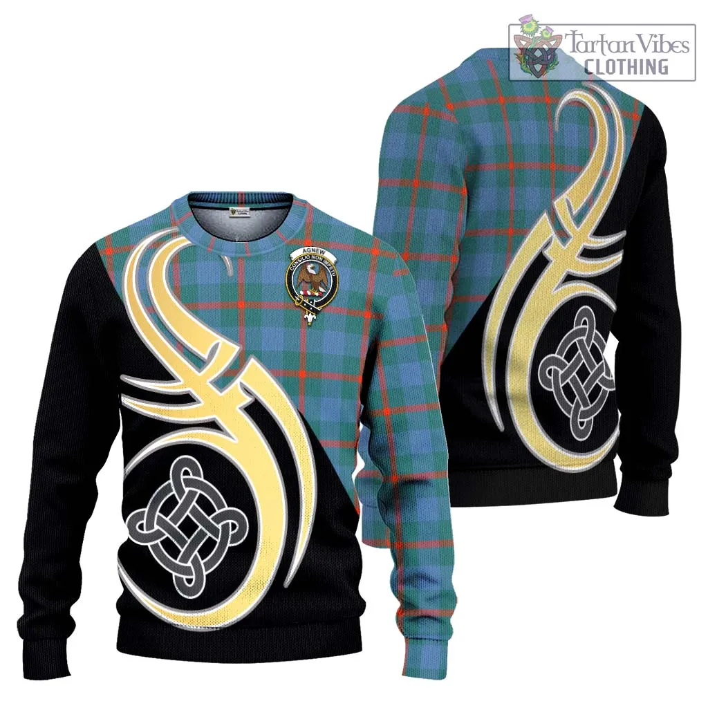 Agnew Ancient Tartan Ugly Sweater with Family Crest and Celtic Symbol Style