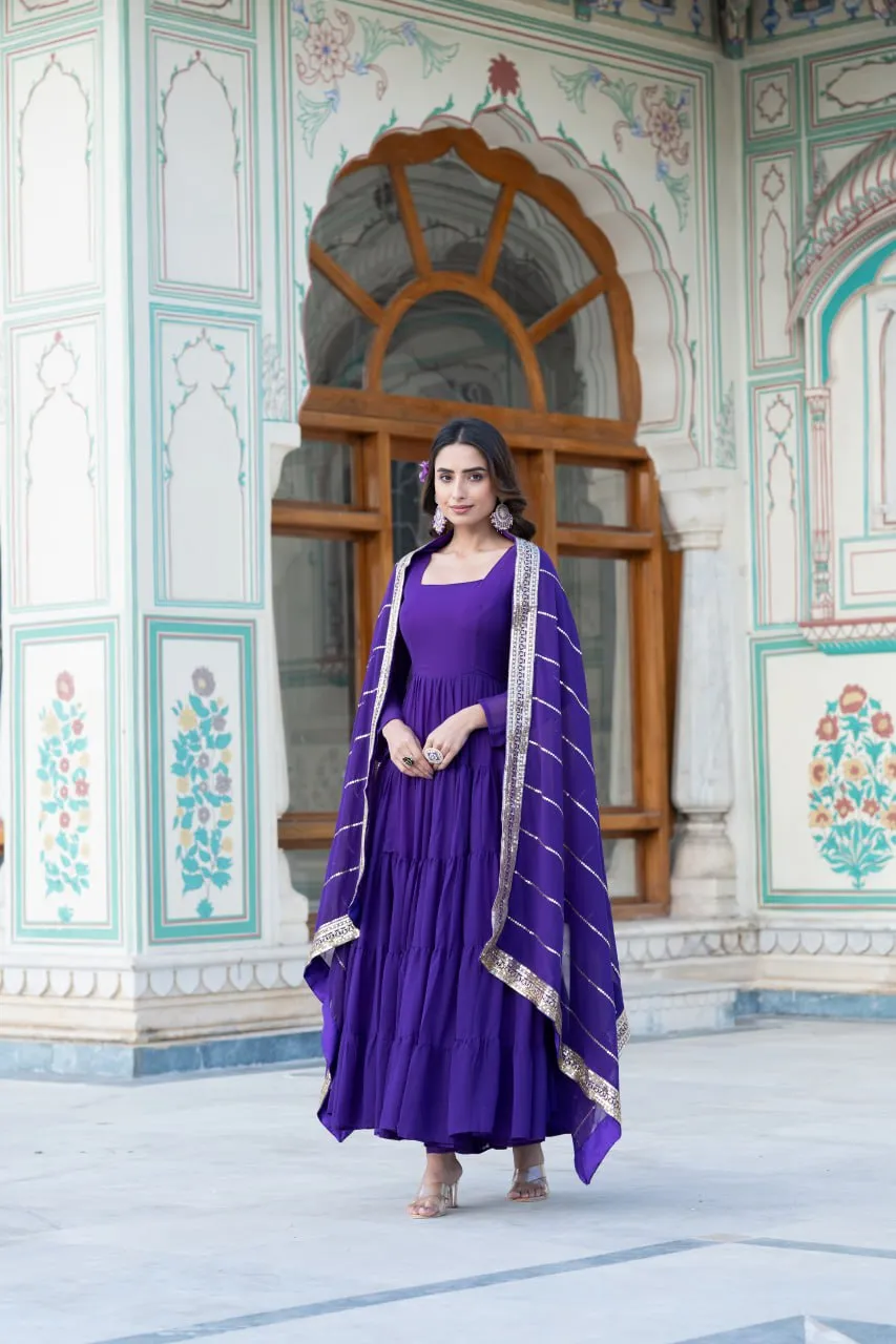 Alluring Purple Faux Georgette Gown with Sequined Dupatta