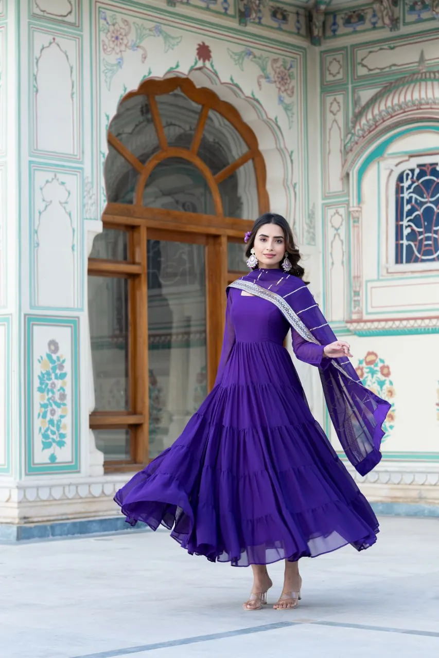 Alluring Purple Faux Georgette Gown with Sequined Dupatta