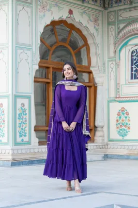 Alluring Purple Faux Georgette Gown with Sequined Dupatta