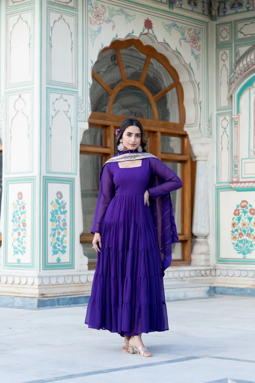 Alluring Purple Faux Georgette Gown with Sequined Dupatta