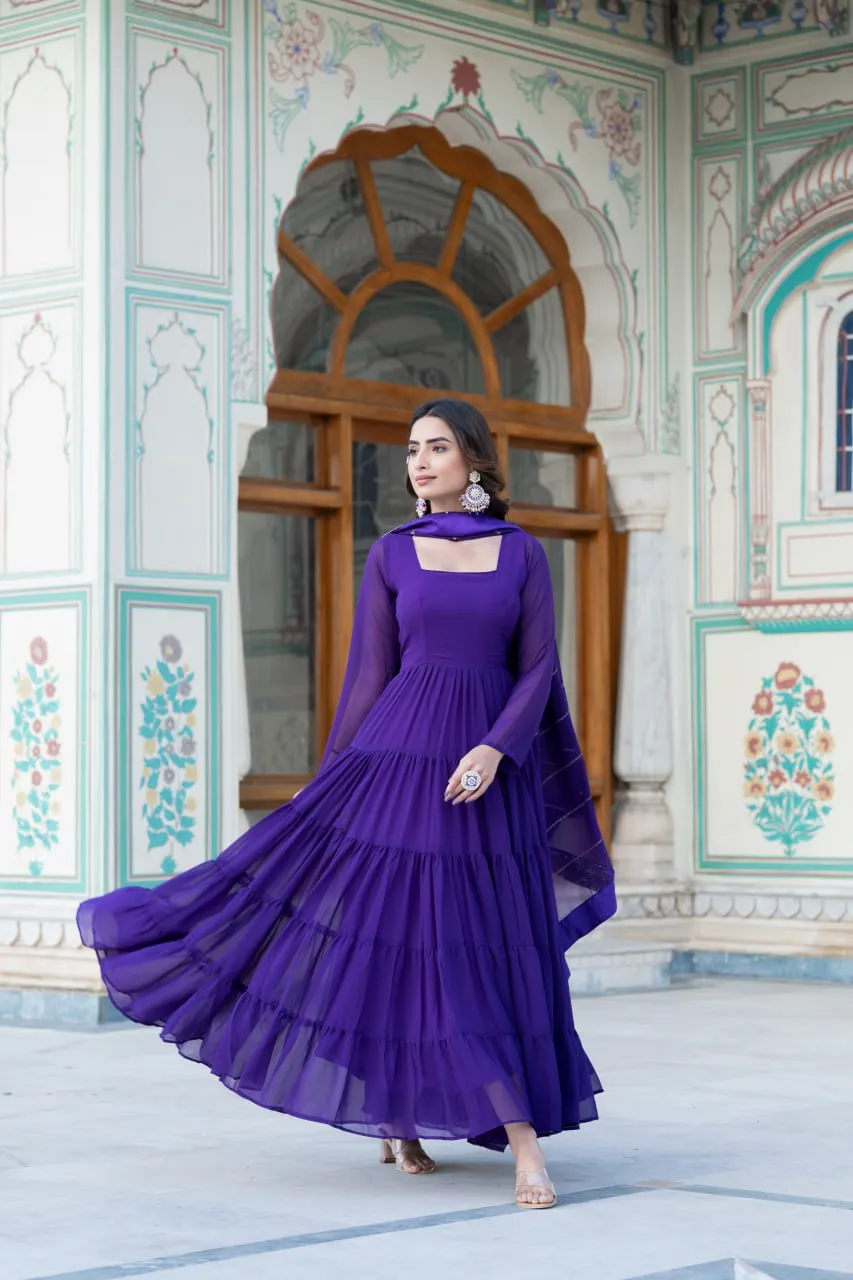 Alluring Purple Faux Georgette Gown with Sequined Dupatta