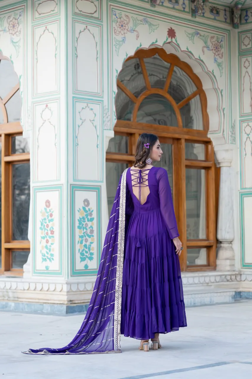 Alluring Purple Faux Georgette Gown with Sequined Dupatta