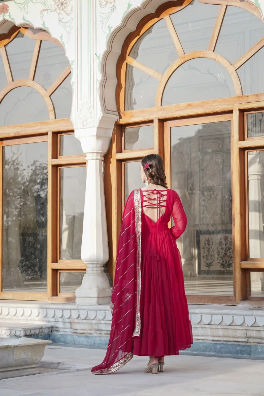 Alluring Rani Pink Faux Georgette Gown with Sequined Dupatta