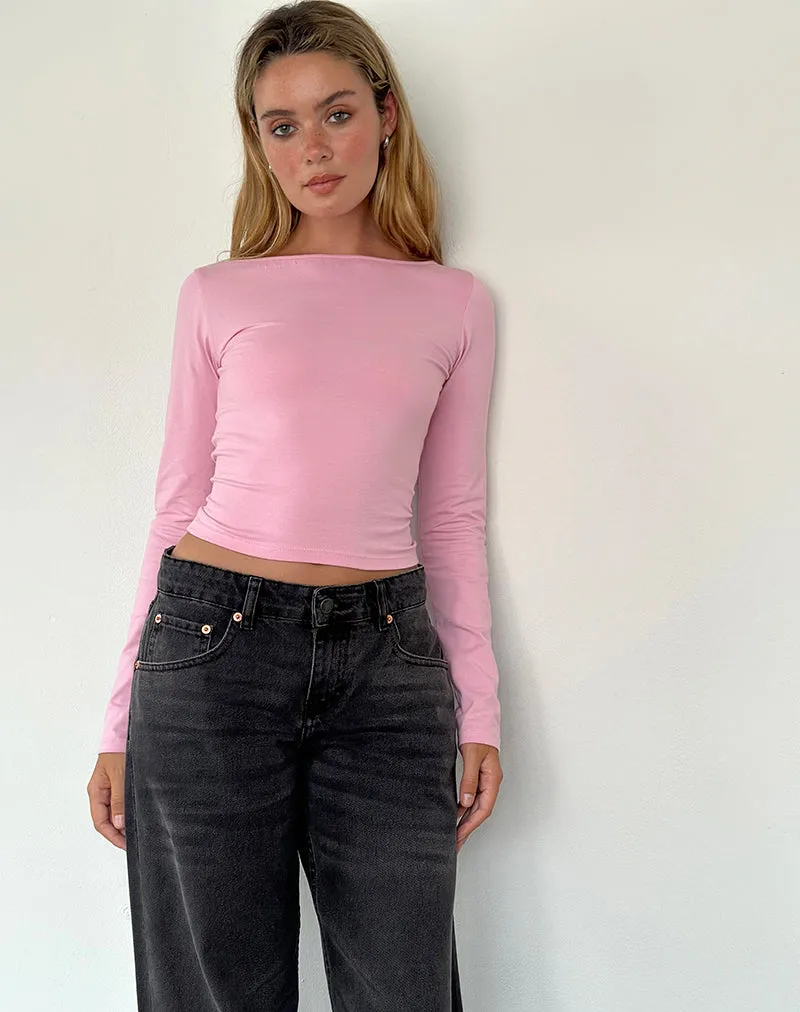 Amabon Long Sleeve Top in Flamingo Pink