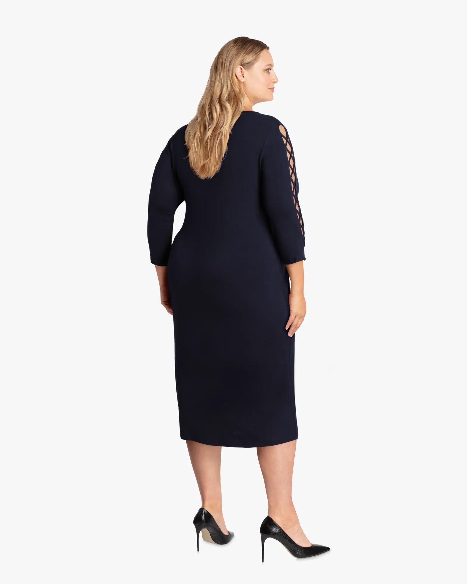 Anaheim Laced Sleeve Dress | Navy