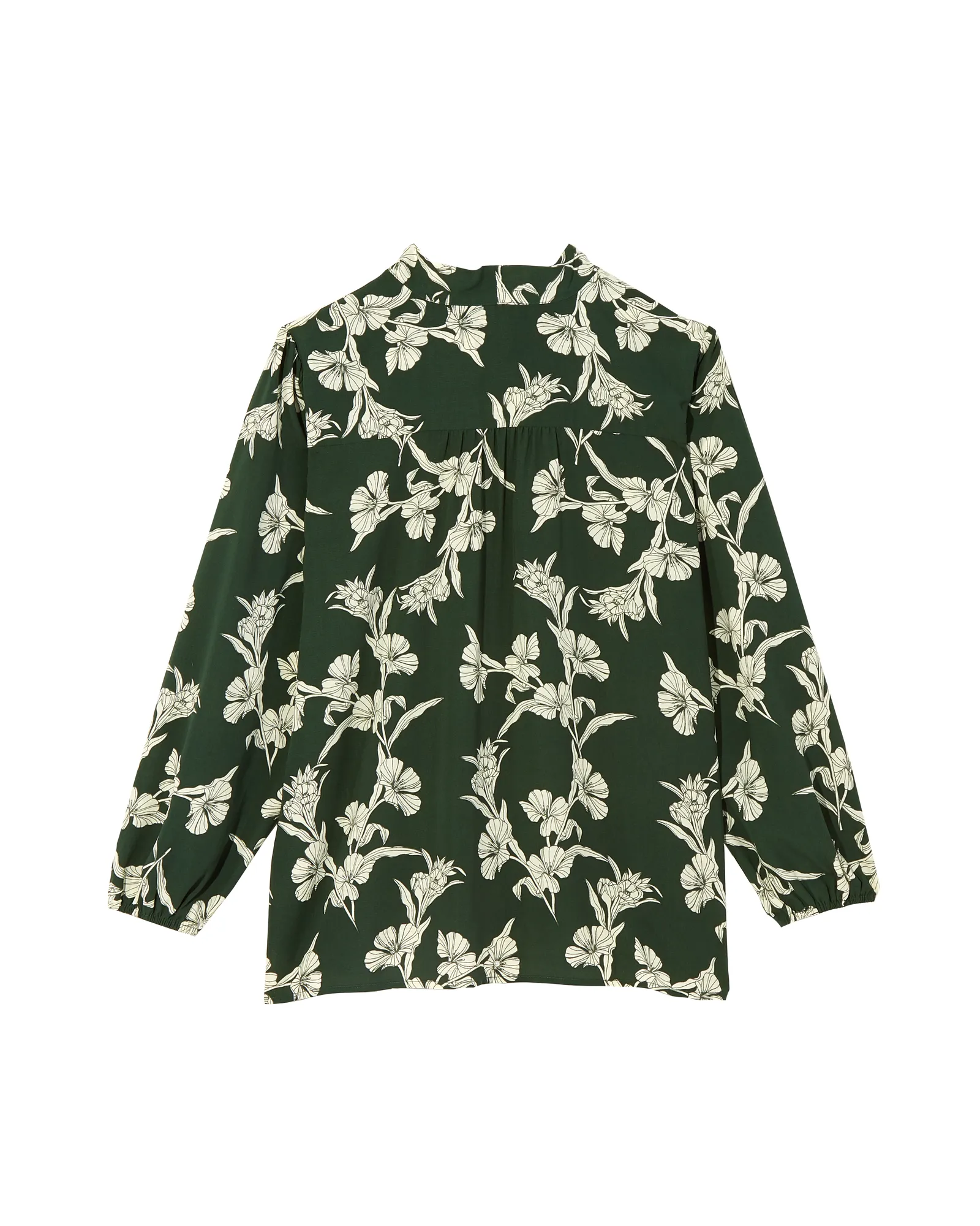 Andrea Long Sleeve Top with Smocked Yoke | Forest Green / Ivory