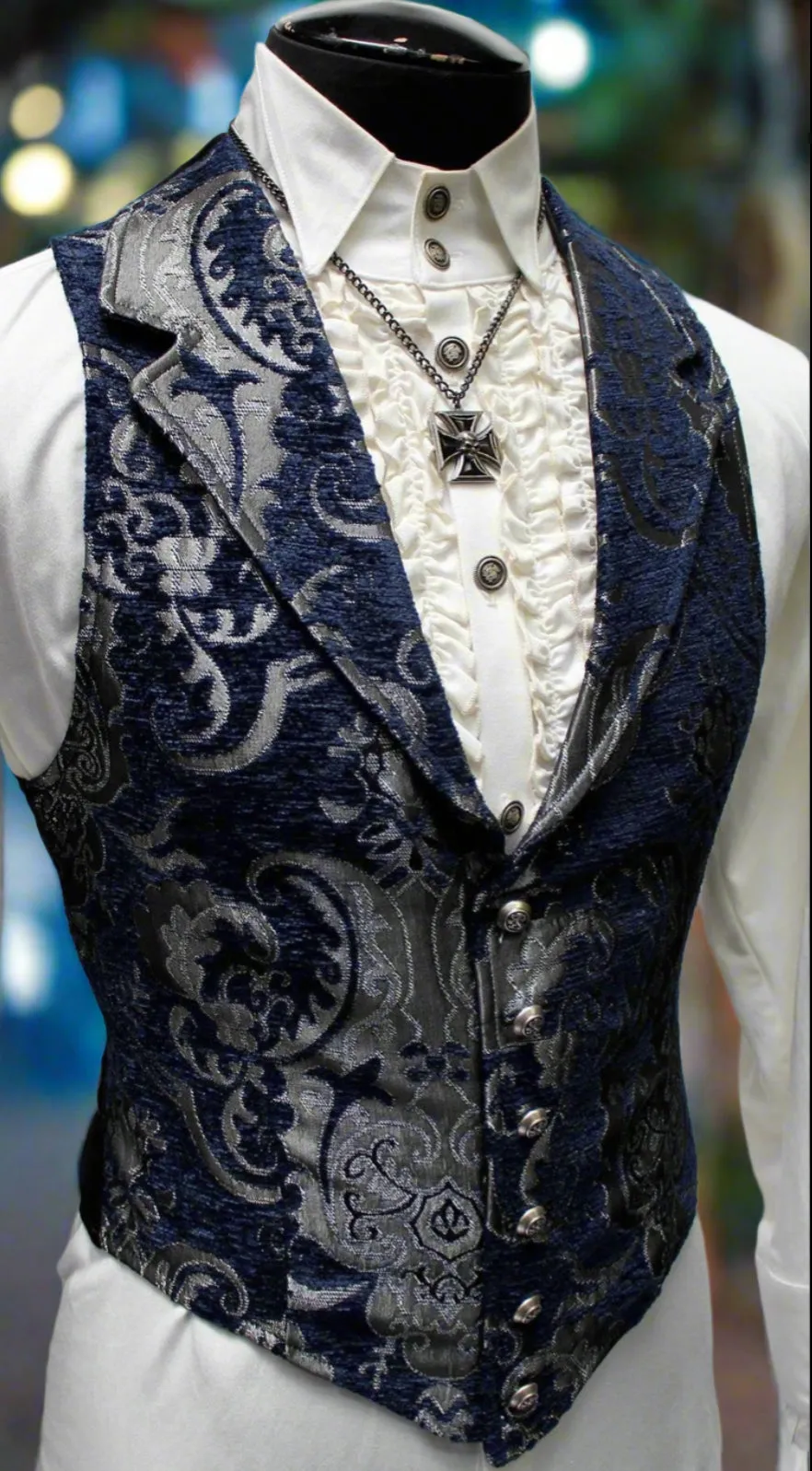 ARISTOCRAT VEST - BLUE/SILVER TAPESTRY