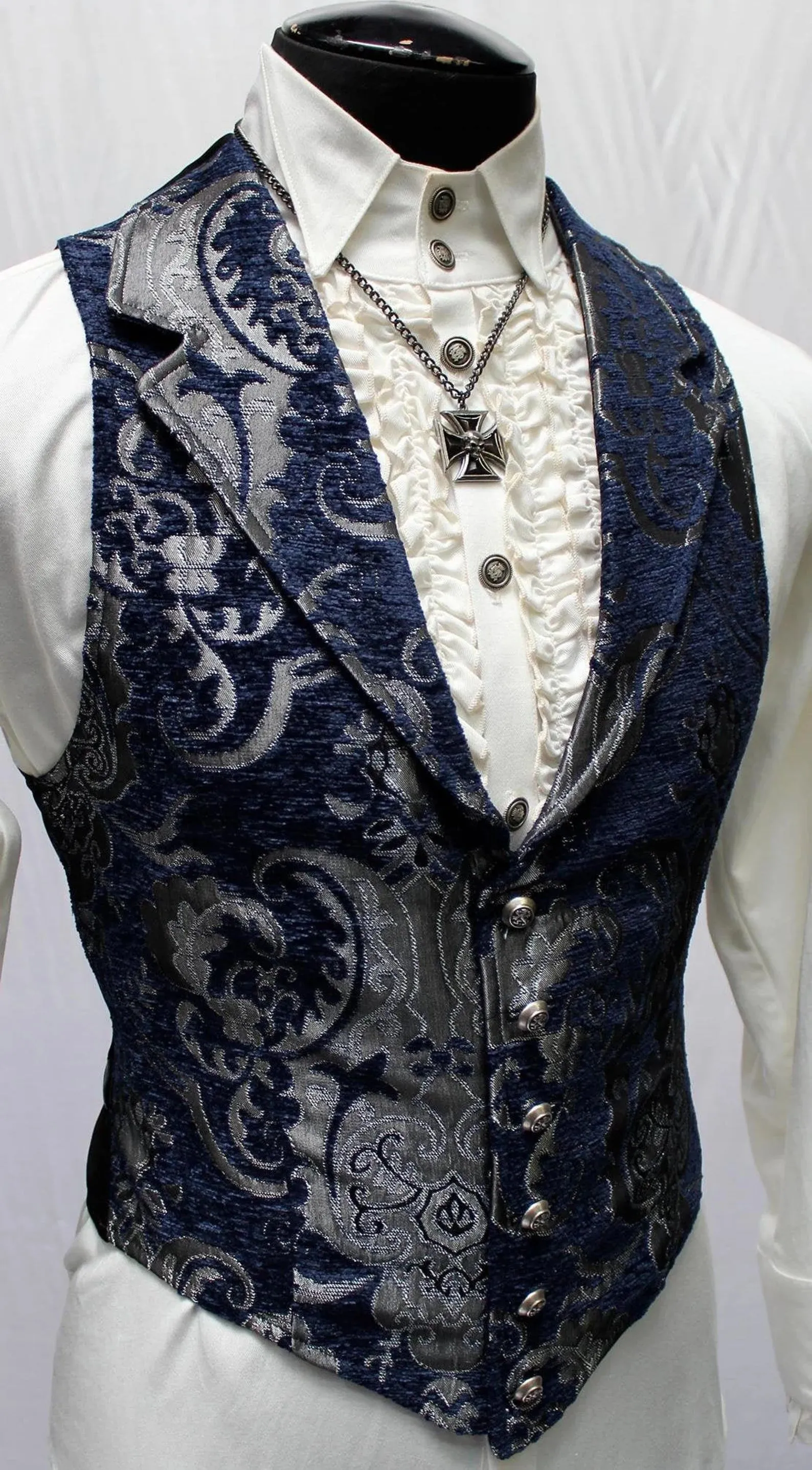 ARISTOCRAT VEST - BLUE/SILVER TAPESTRY