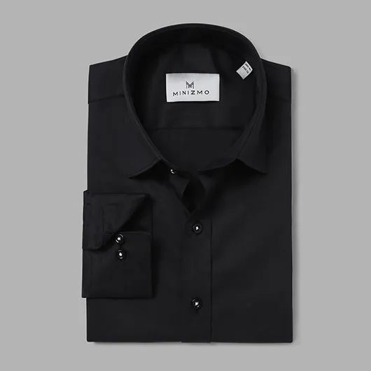 Atlanta Black Cotton Shirt with Sleeve Details