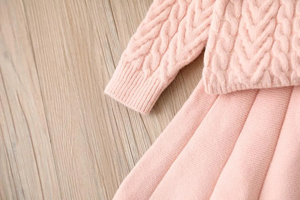 Autumn and Winter Girls Sweater Dress Knitted Two-piece Set Wholesale Girls Clothes