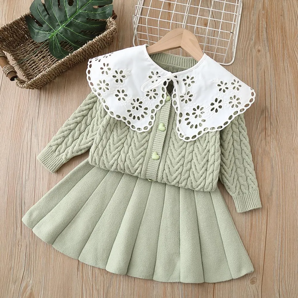 Autumn and Winter Girls Sweater Dress Knitted Two-piece Set Wholesale Girls Clothes